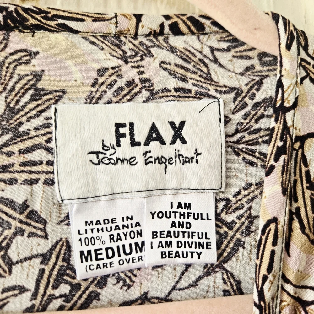 FLAX By Jeanne Englehart Botanical Tropical Print Short Sleeve Blouse Medium - Picture 6 of 6